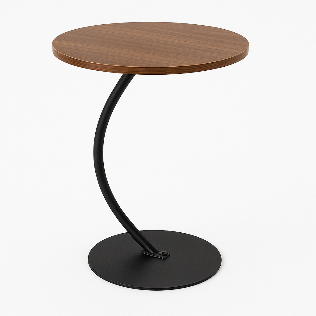Mesa de Café Moderna con Base Metálica en S – Diseño Compacto y Elegante